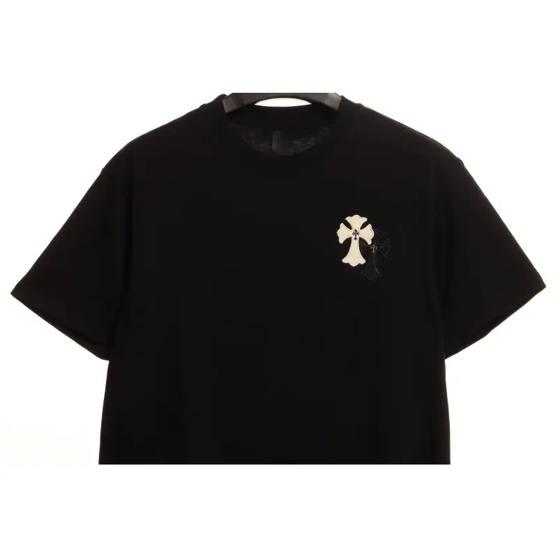 Chrome Hearts White and Black with Leather Small Iron Logo Short Sleeve Black