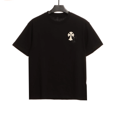 Chrome Hearts White and Black with Leather Small Iron Logo Short Sleeve Black 01