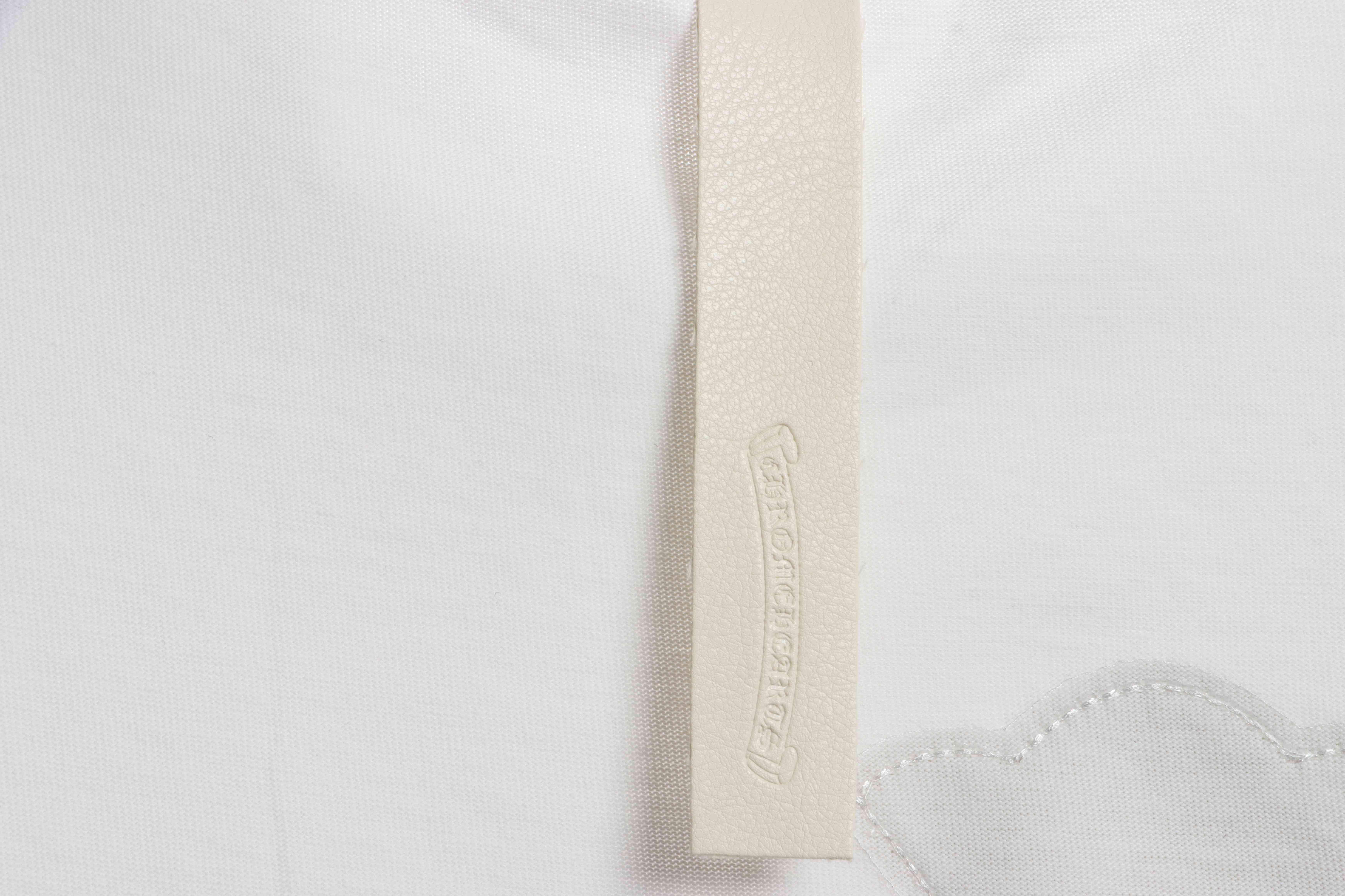 Chrome Hearts White and Black with Leather Small Iron Logo Short Sleeve White