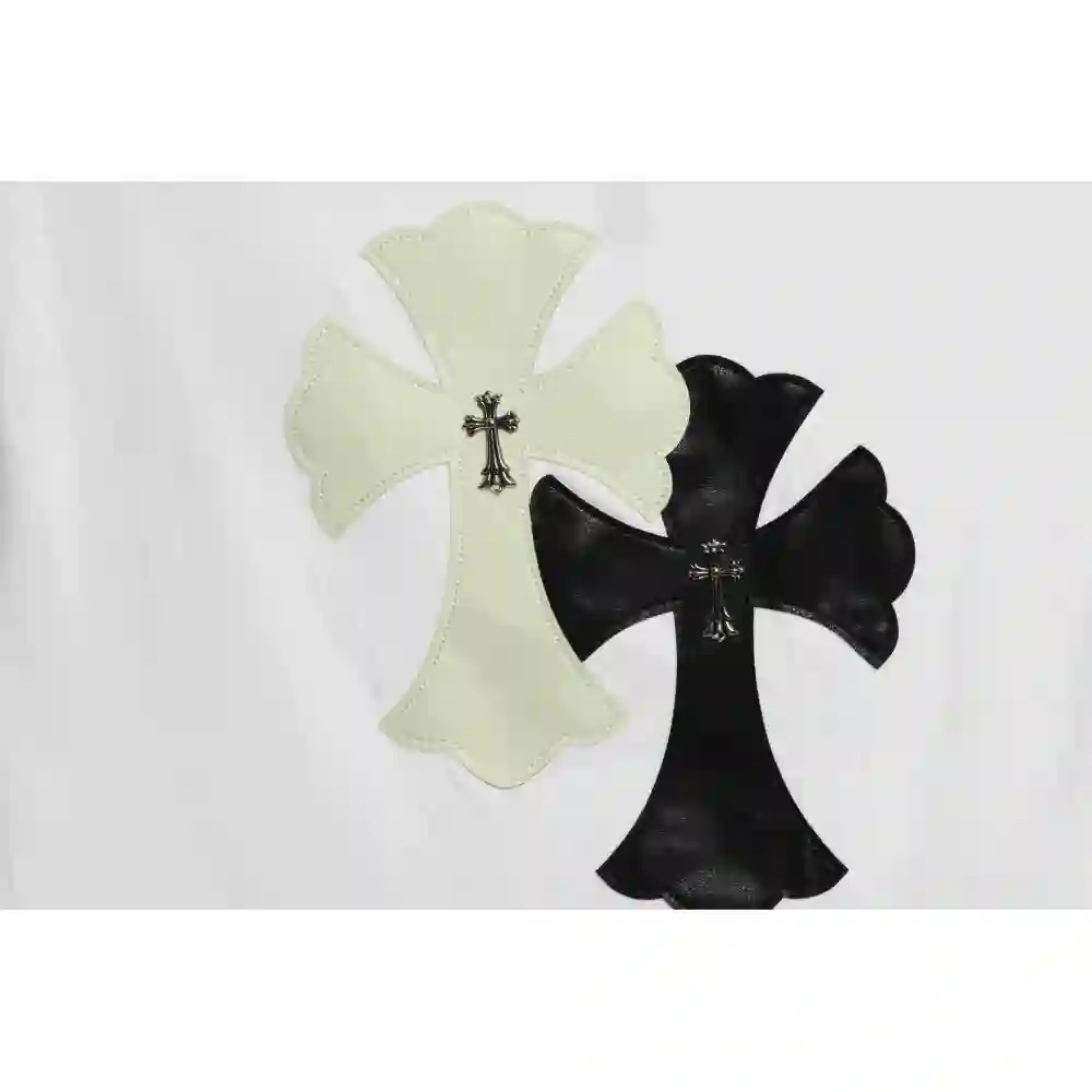 Chrome Hearts White and Black with Leather Small Iron Logo Short Sleeve White
