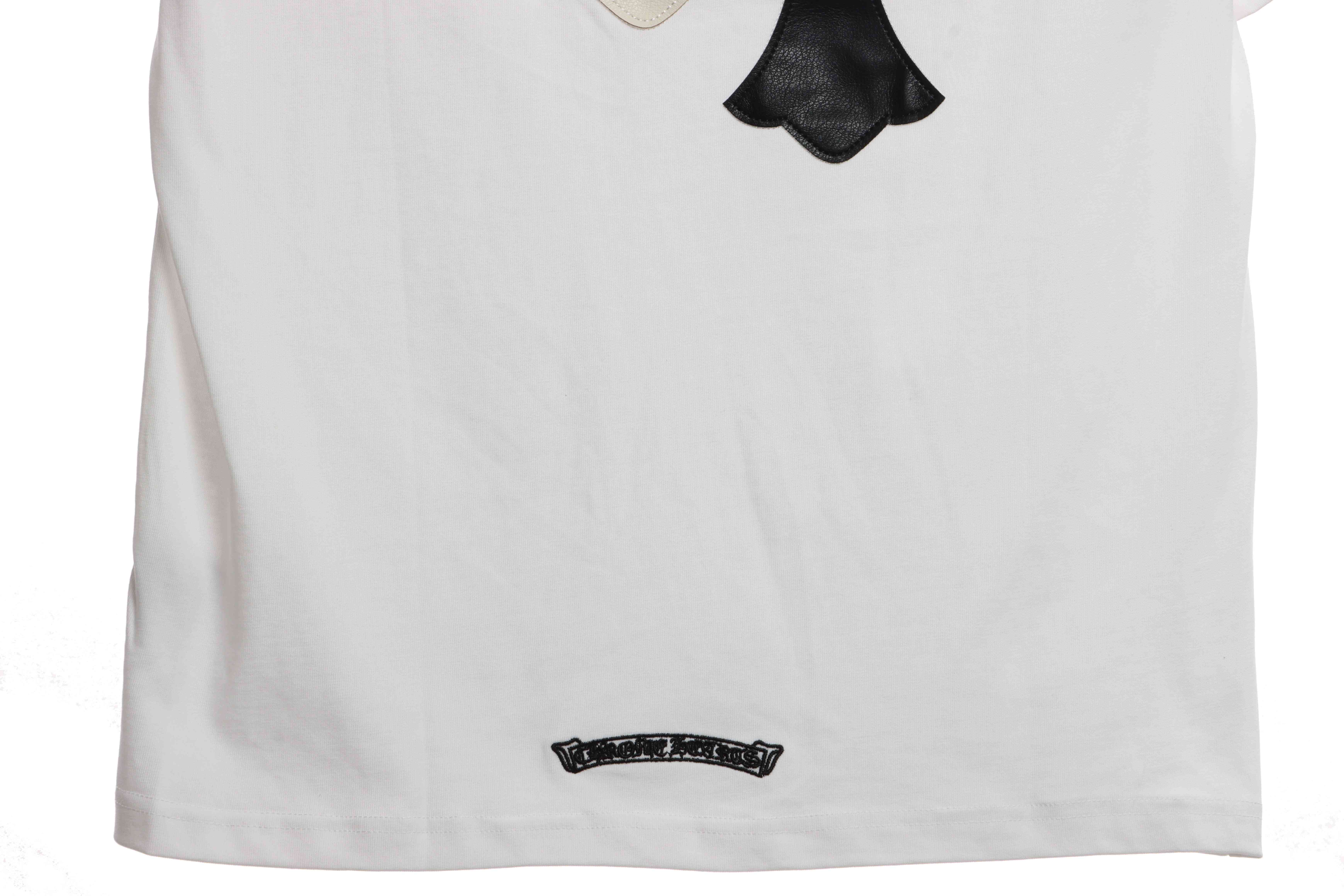 Chrome Hearts White and Black with Leather Small Iron Logo Short Sleeve White