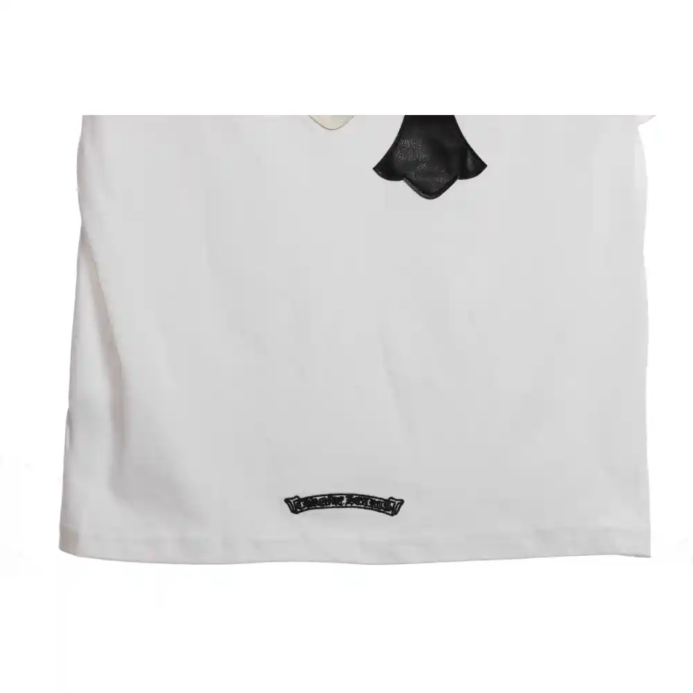 Chrome Hearts White and Black with Leather Small Iron Logo Short Sleeve White