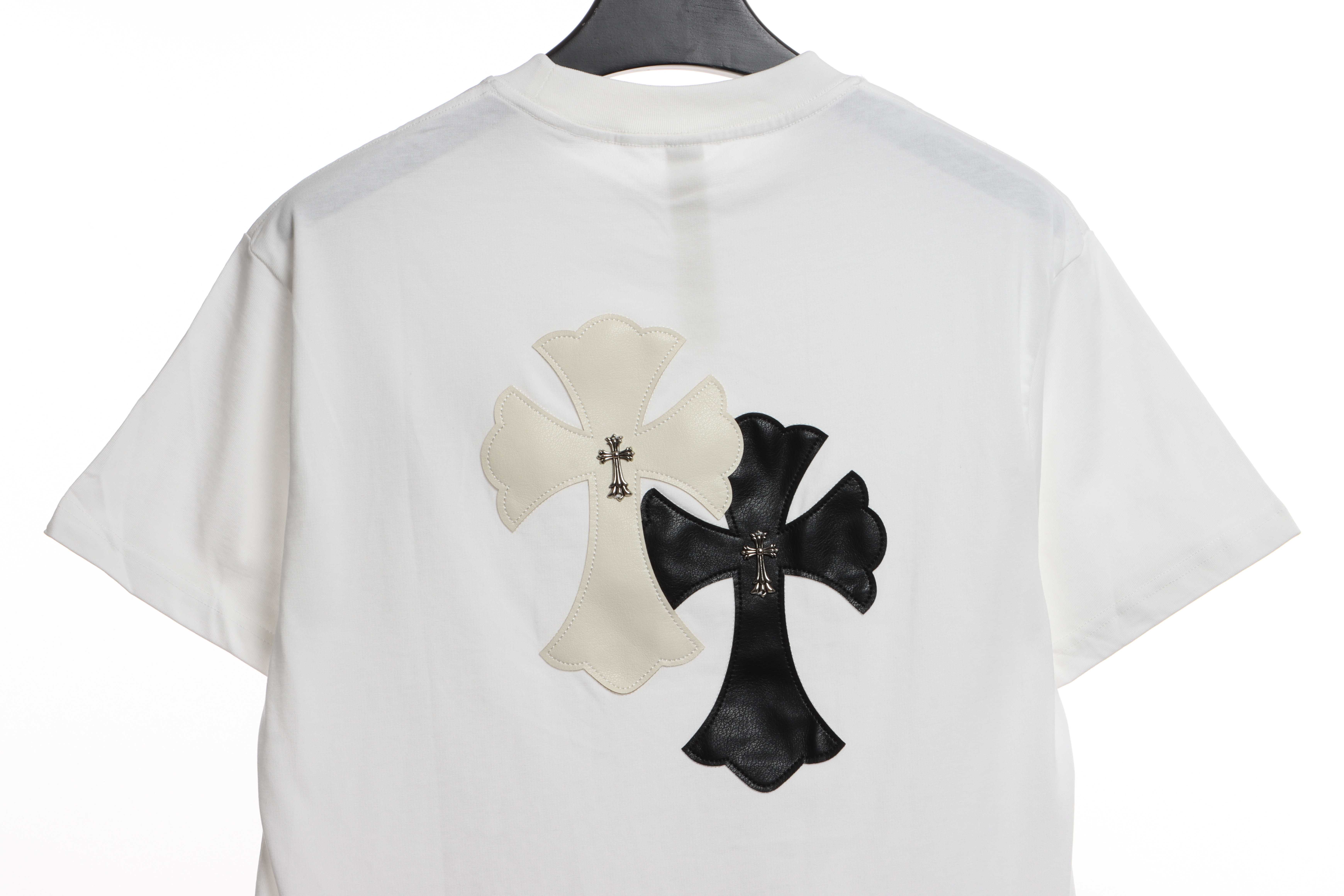 Chrome Hearts White and Black with Leather Small Iron Logo Short Sleeve White
