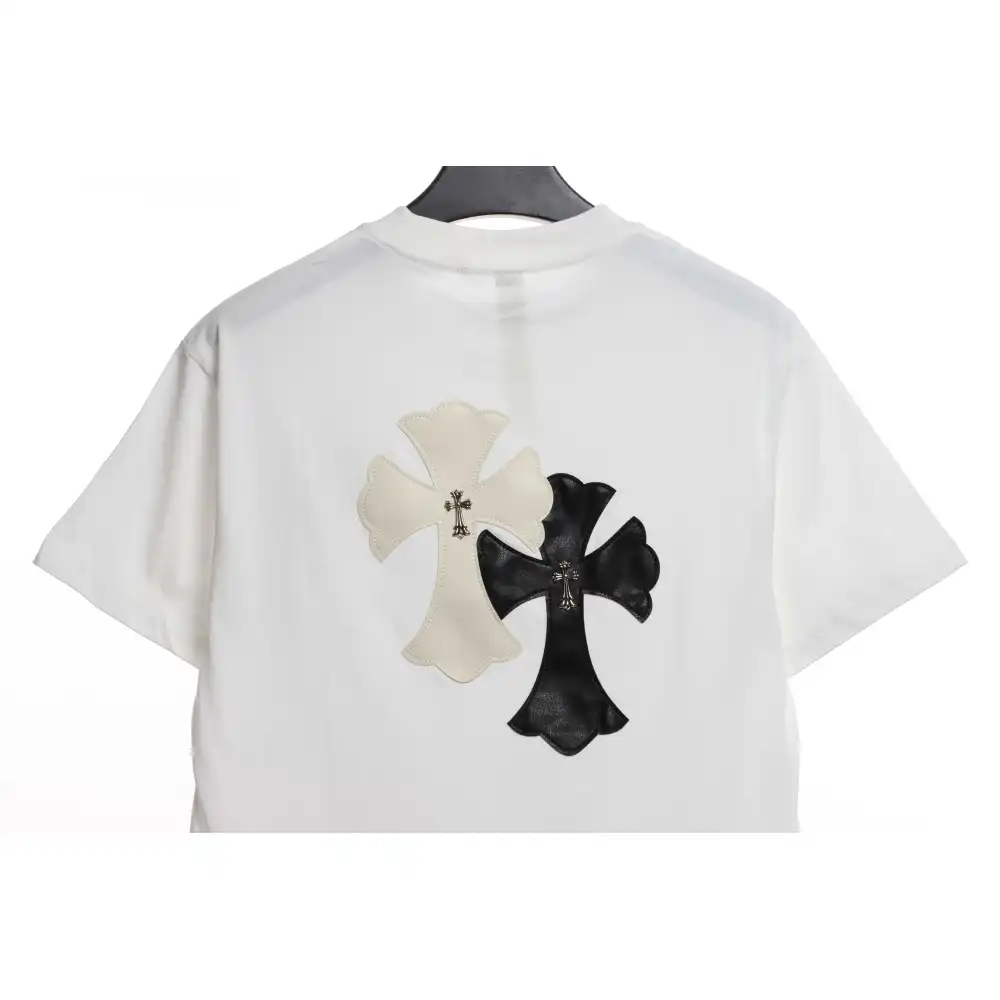 Chrome Hearts White and Black with Leather Small Iron Logo Short Sleeve White