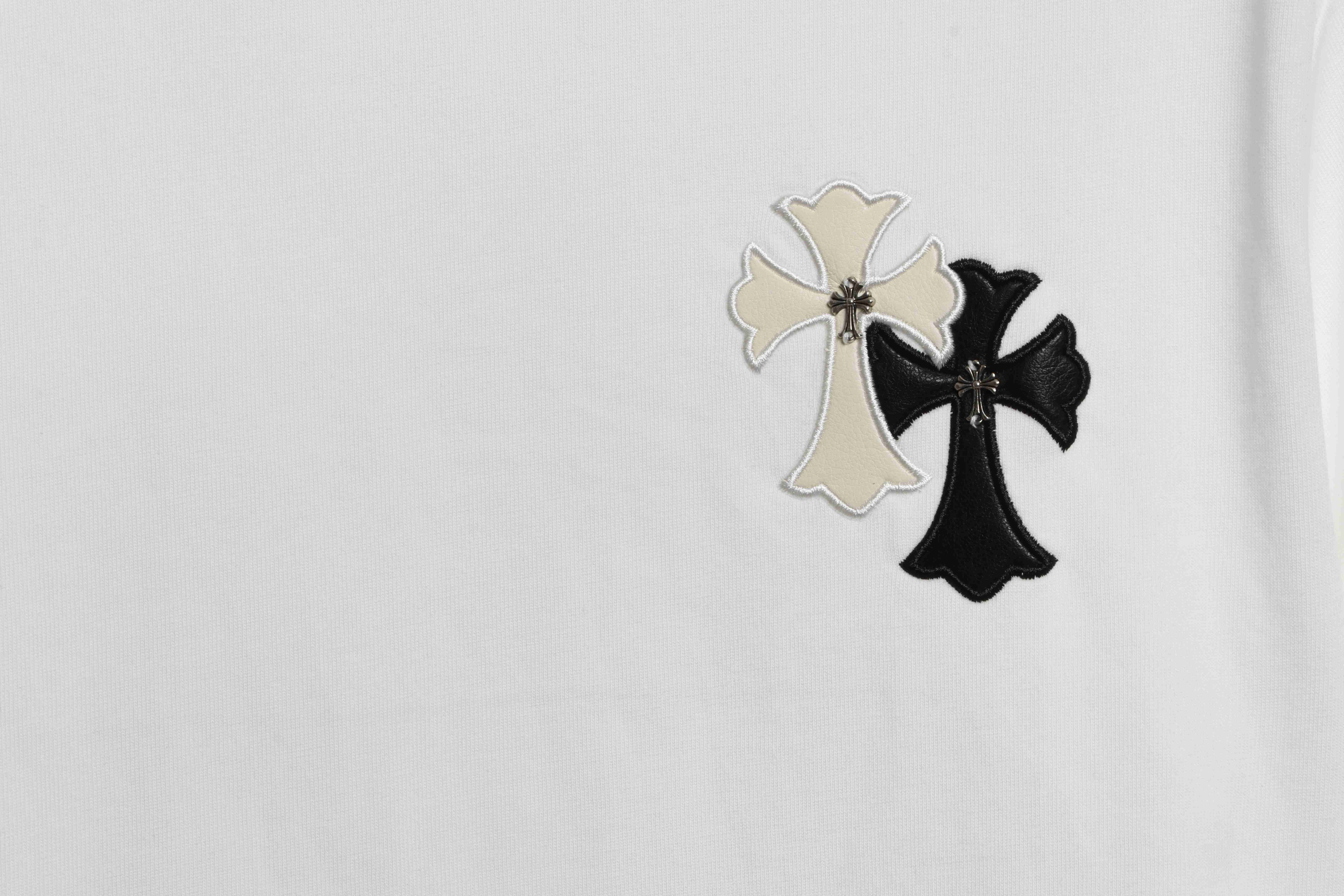 Chrome Hearts White and Black with Leather Small Iron Logo Short Sleeve White