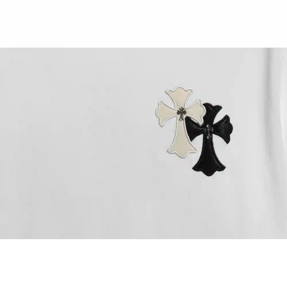 Chrome Hearts White and Black with Leather Small Iron Logo Short Sleeve White