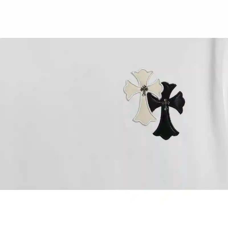 Chrome Hearts White and Black with Leather Small Iron Logo Short Sleeve White