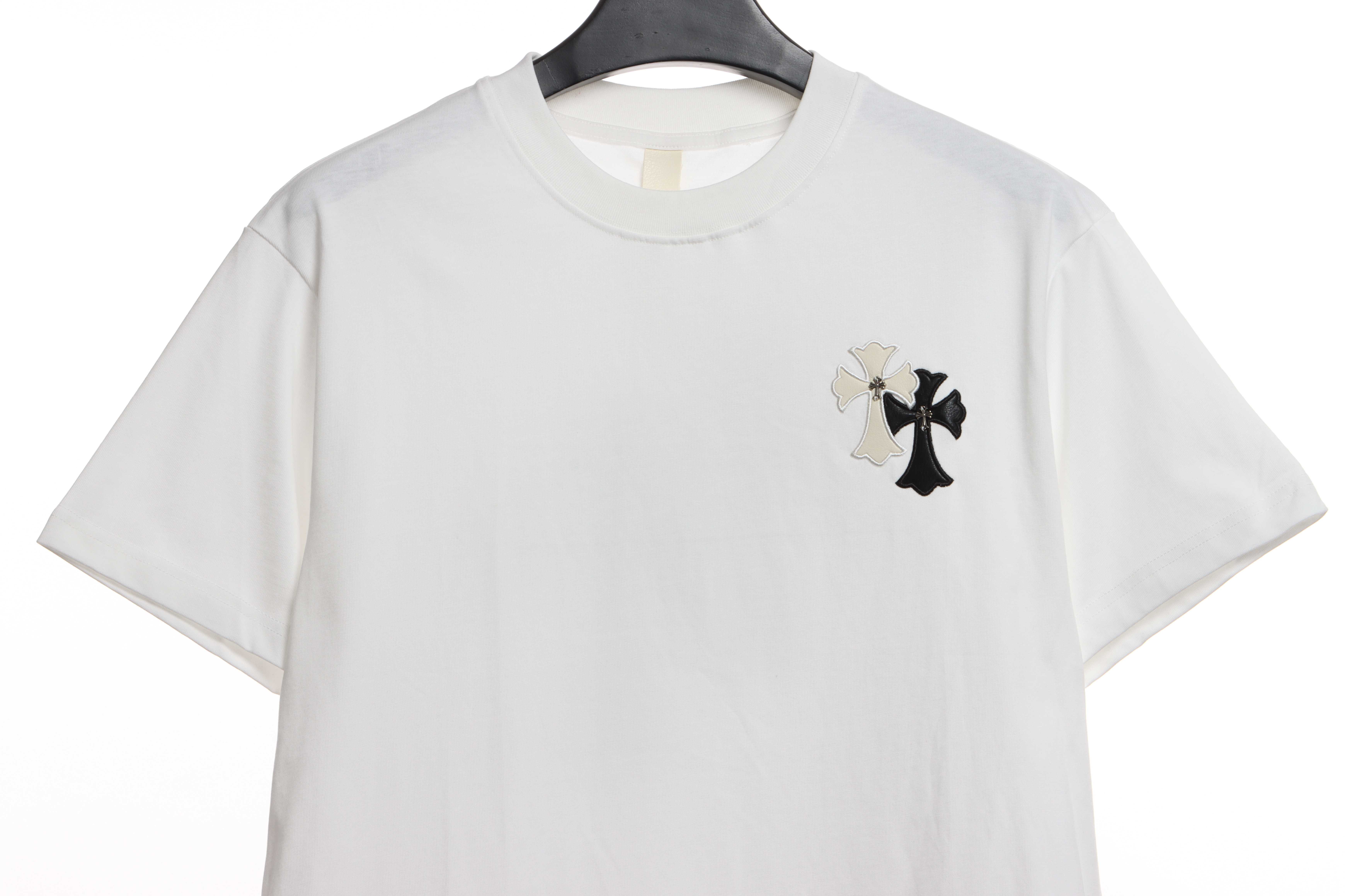 Chrome Hearts White and Black with Leather Small Iron Logo Short Sleeve White