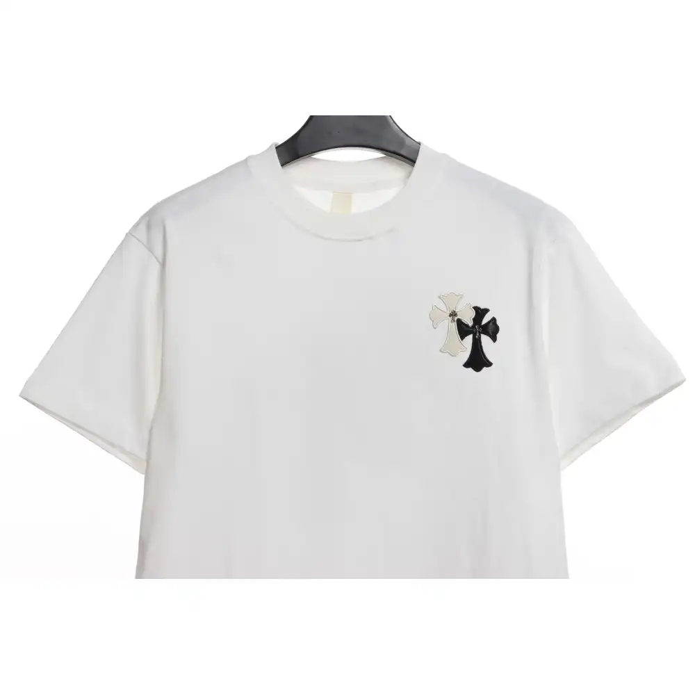 Chrome Hearts White and Black with Leather Small Iron Logo Short Sleeve White