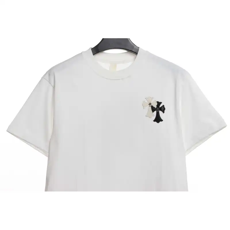 Chrome Hearts White and Black with Leather Small Iron Logo Short Sleeve White