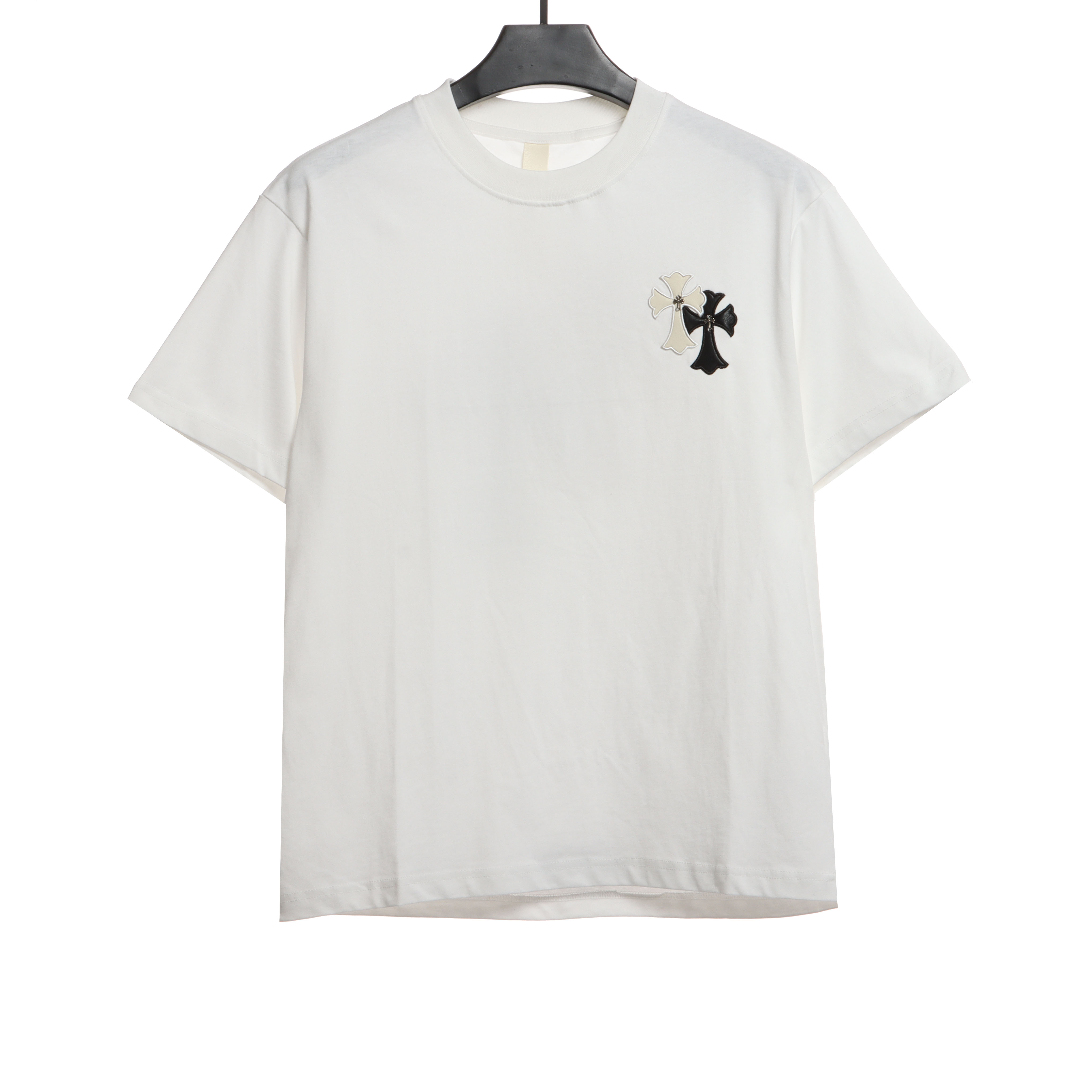 Chrome Hearts White and Black with Leather Small Iron Logo Short Sleeve White