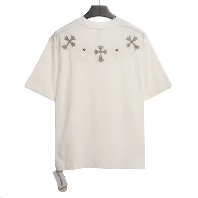 Chrome Heart Neckline Cross Rhinestone Short Sleeves White 02