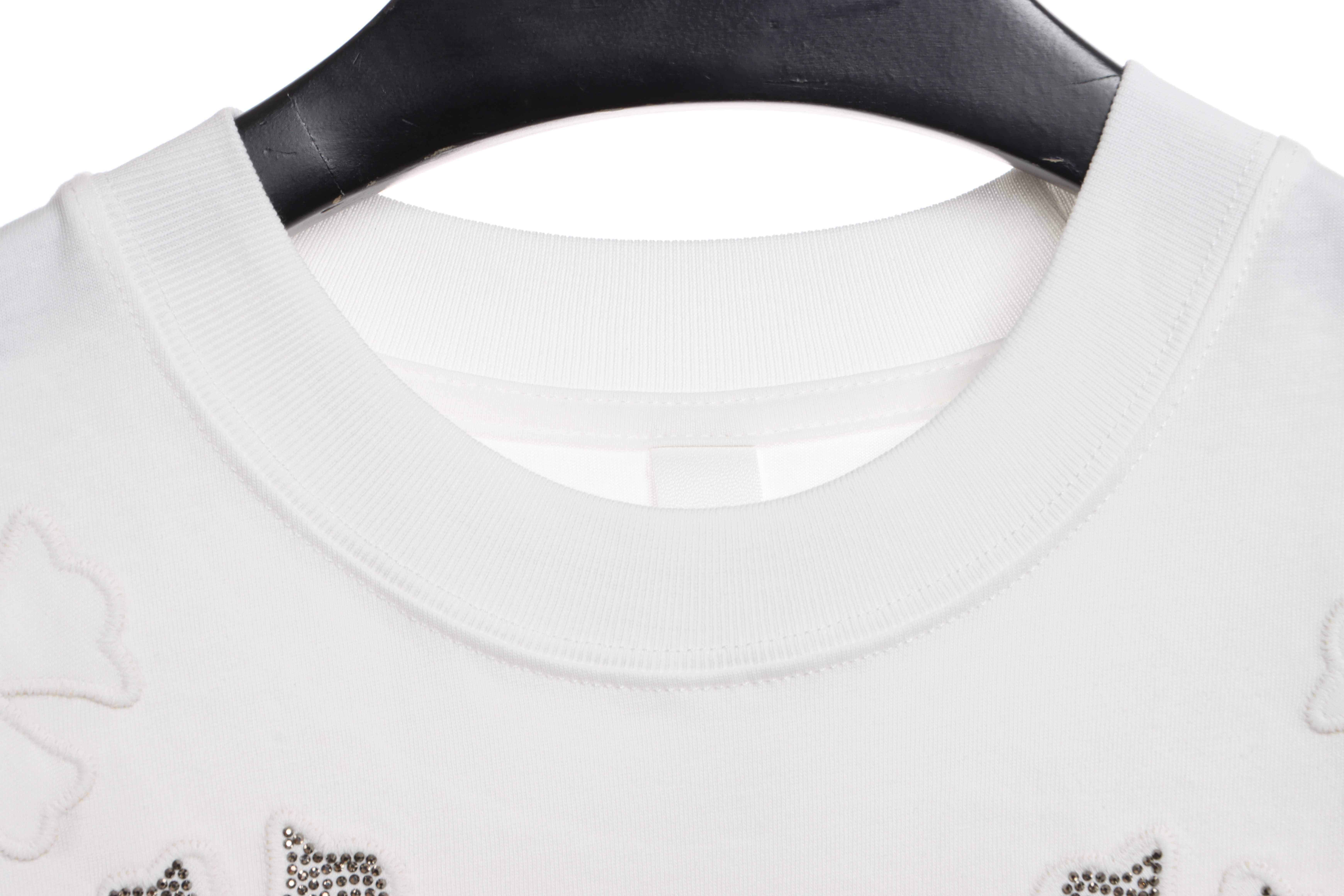 Chrome Heart Neckline Cross Rhinestone Short Sleeves White