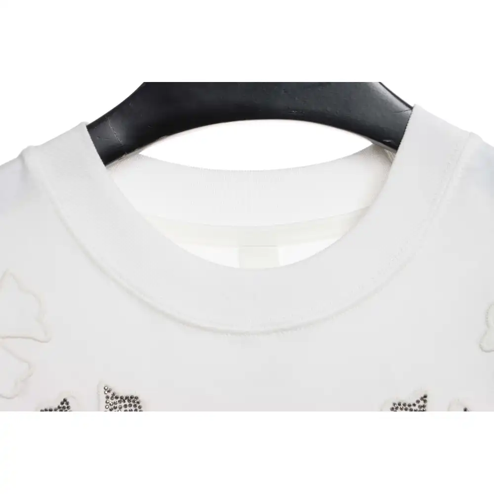 Chrome Heart Neckline Cross Rhinestone Short Sleeves White
