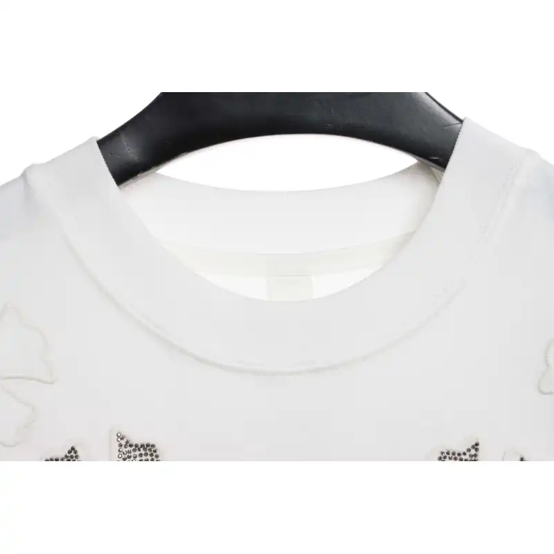 Chrome Heart Neckline Cross Rhinestone Short Sleeves White
