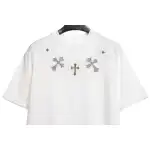 Chrome Heart Neckline Cross Rhinestone Short Sleeves White