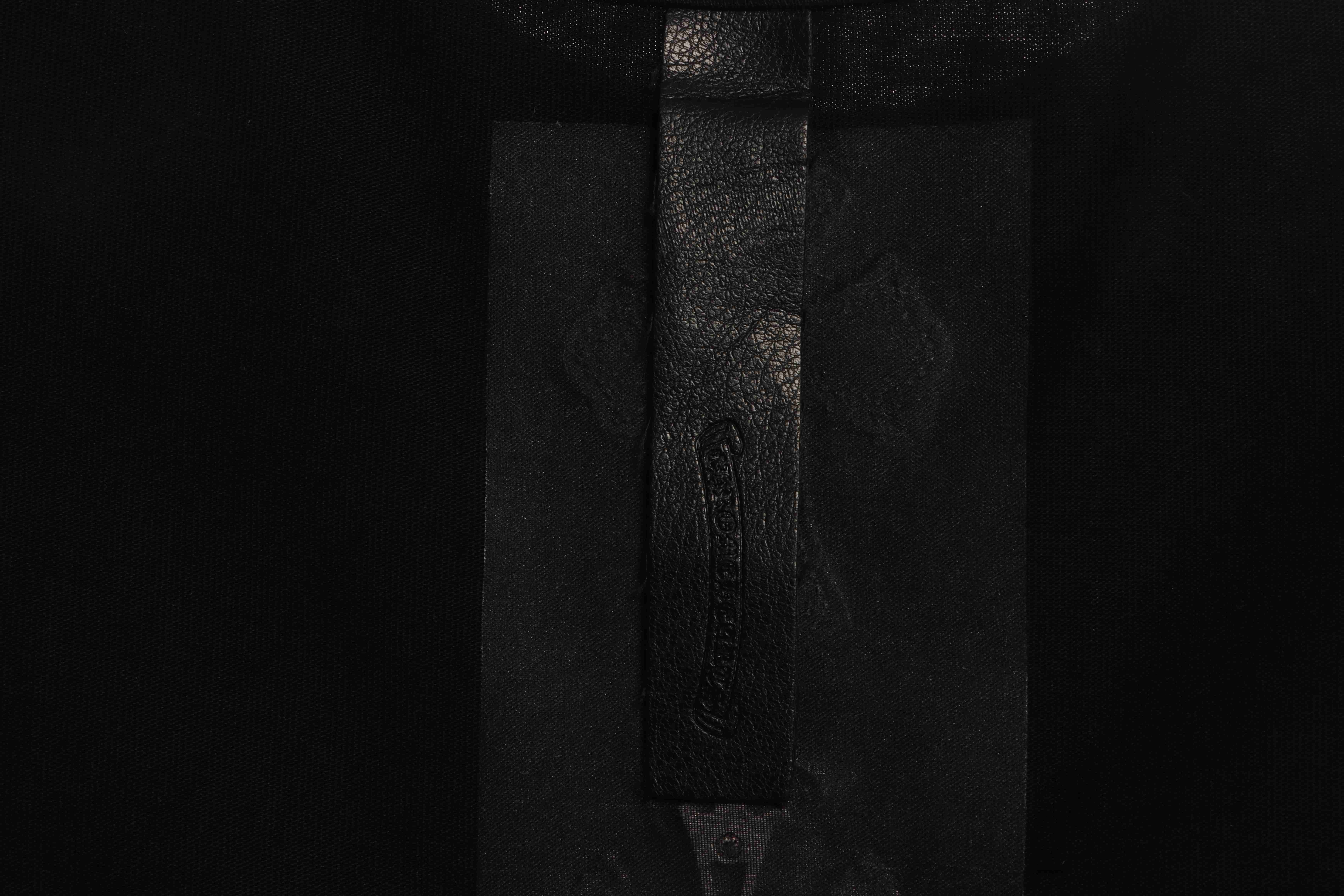 Chrome Hearts Cross Leather Silver Embroidered Sanskrit Short Sleeve Black