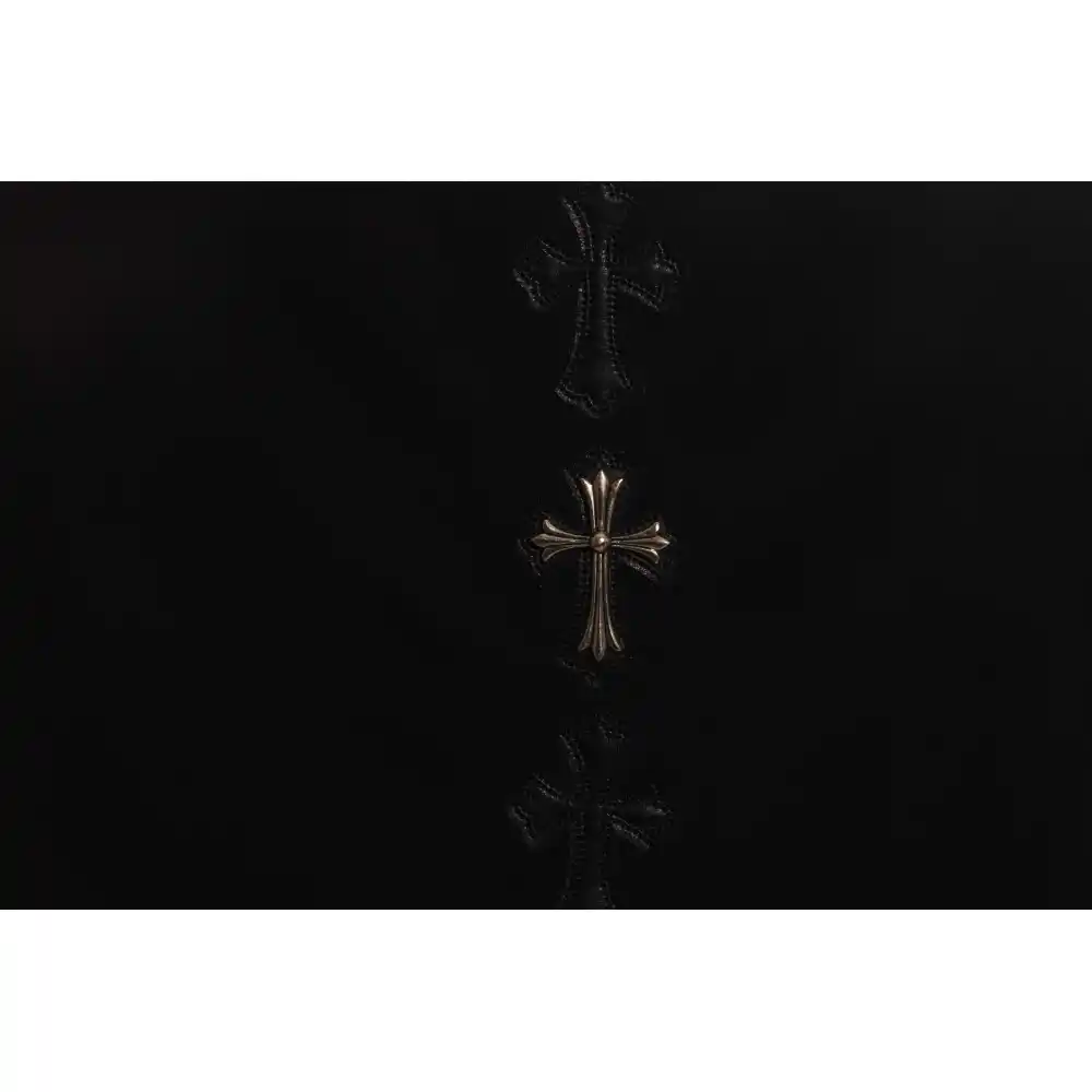 Chrome Hearts Cross Leather Silver Embroidered Sanskrit Short Sleeve Black