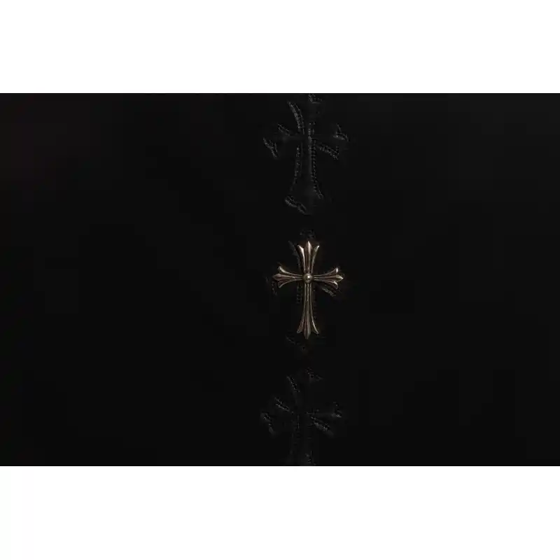 Chrome Hearts Cross Leather Silver Embroidered Sanskrit Short Sleeve Black