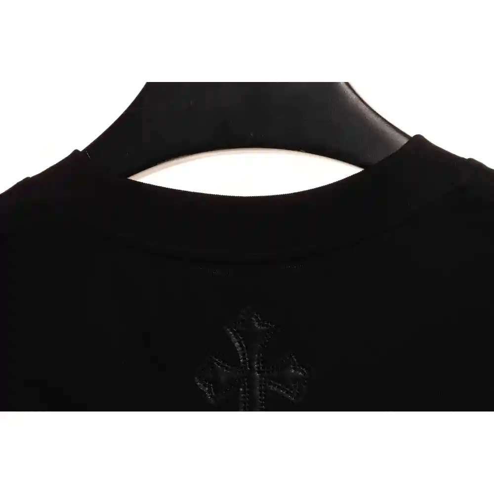 Chrome Hearts Cross Leather Silver Embroidered Sanskrit Short Sleeve Black