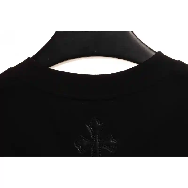 Chrome Hearts Cross Leather Silver Embroidered Sanskrit Short Sleeve Black