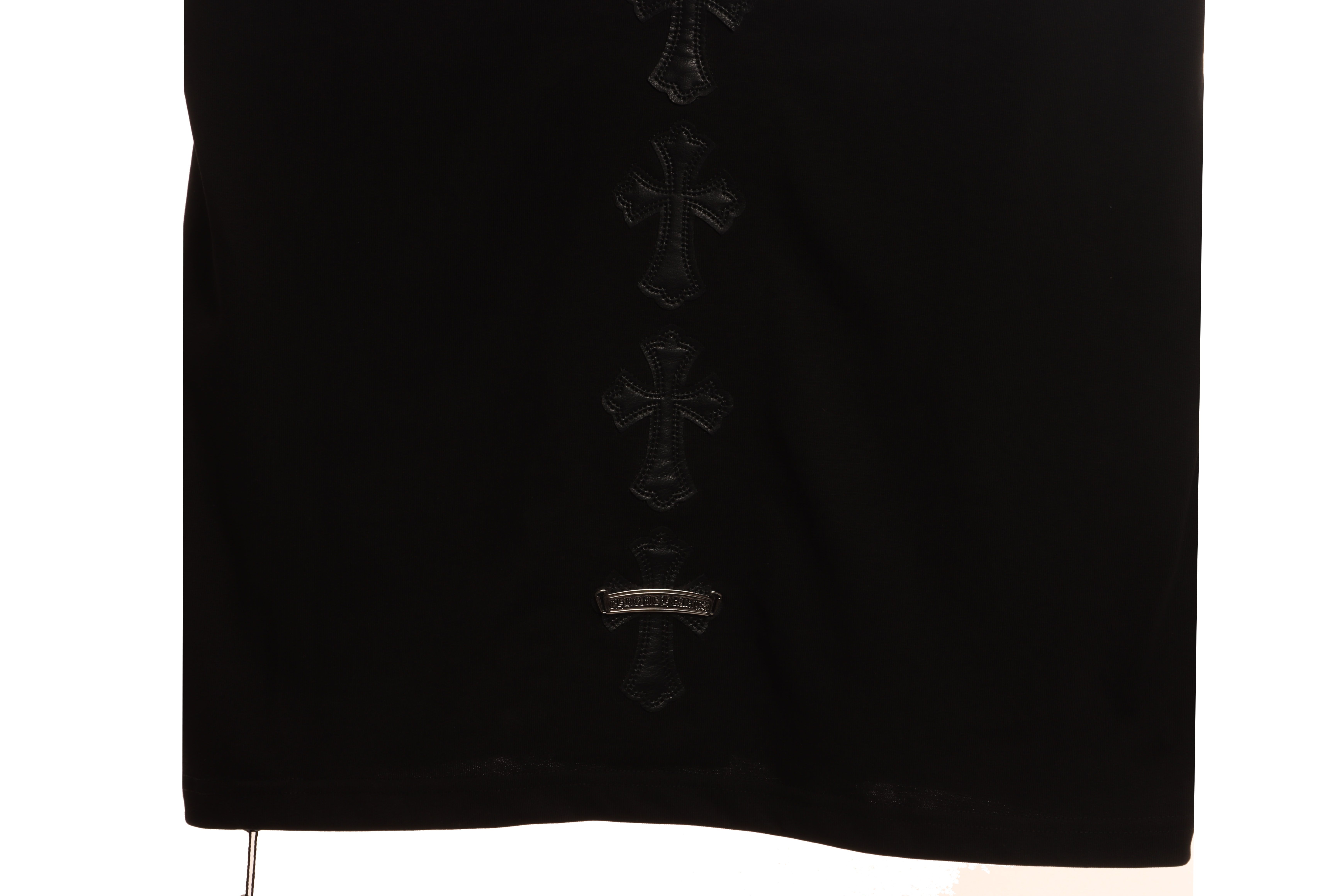 Chrome Hearts Cross Leather Silver Embroidered Sanskrit Short Sleeve Black