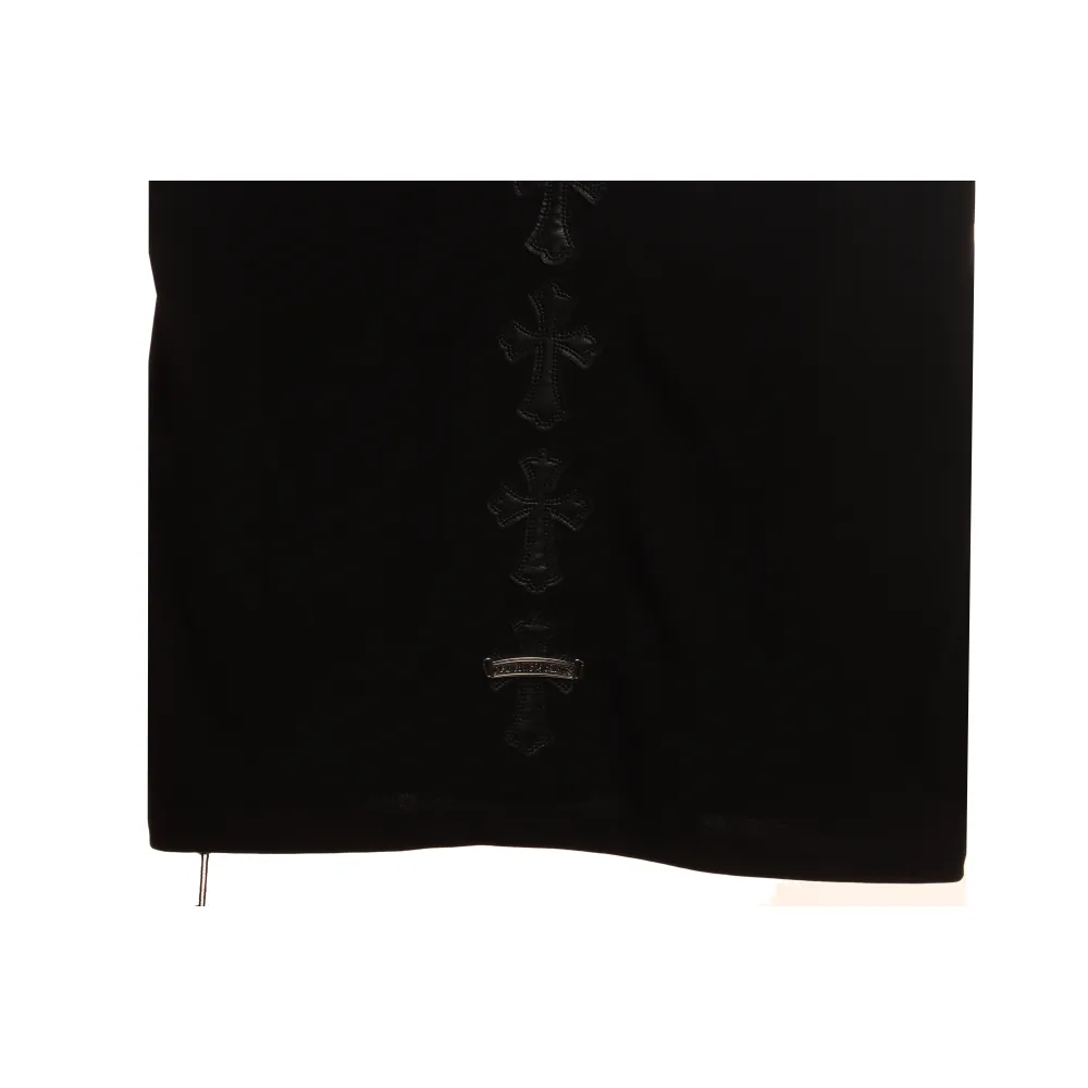 Chrome Hearts Cross Leather Silver Embroidered Sanskrit Short Sleeve Black