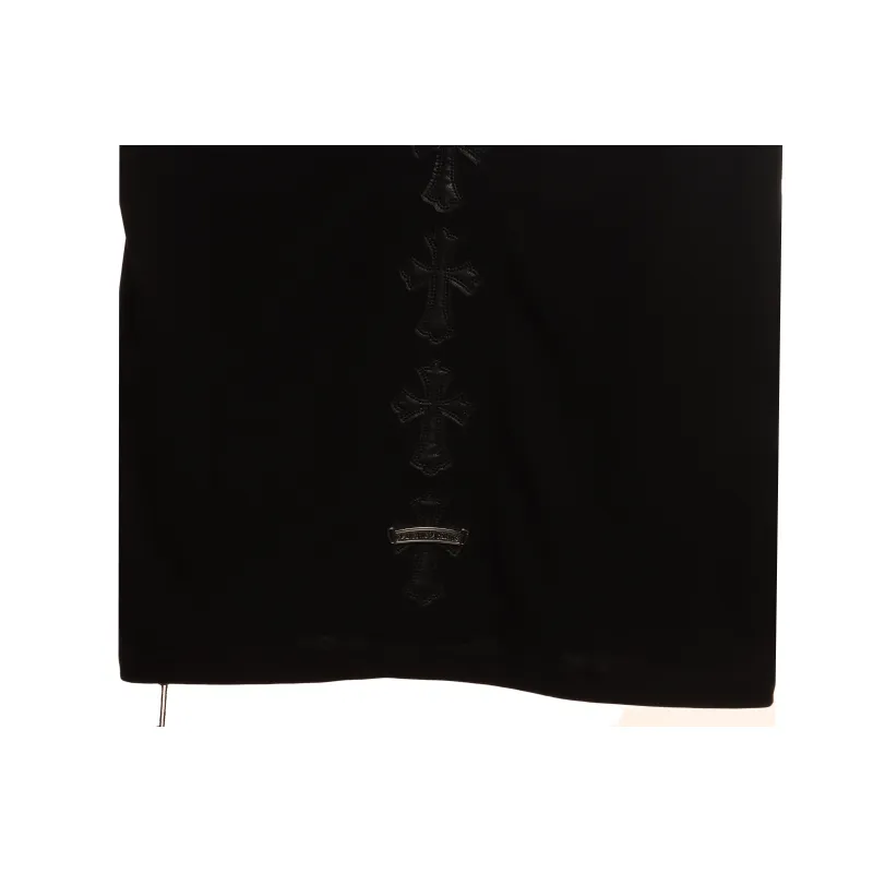 Chrome Hearts Cross Leather Silver Embroidered Sanskrit Short Sleeve Black