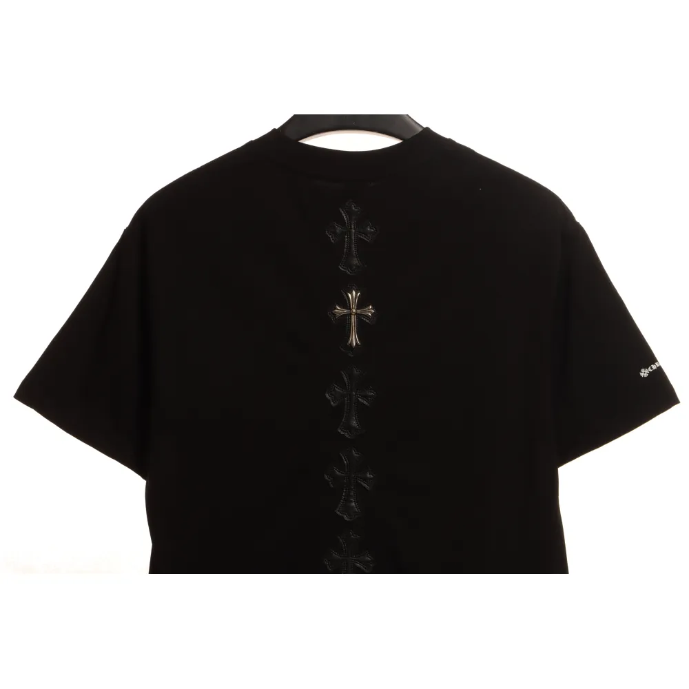 Chrome Hearts Cross Leather Silver Embroidered Sanskrit Short Sleeve Black