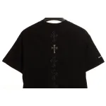 Chrome Hearts Cross Leather Silver Embroidered Sanskrit Short Sleeve Black
