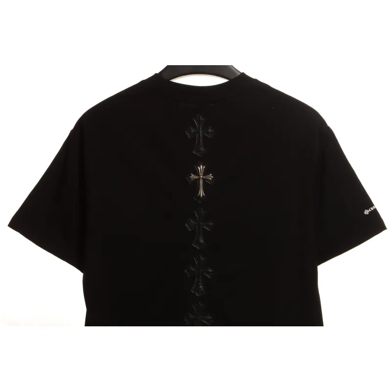 Chrome Hearts Cross Leather Silver Embroidered Sanskrit Short Sleeve Black