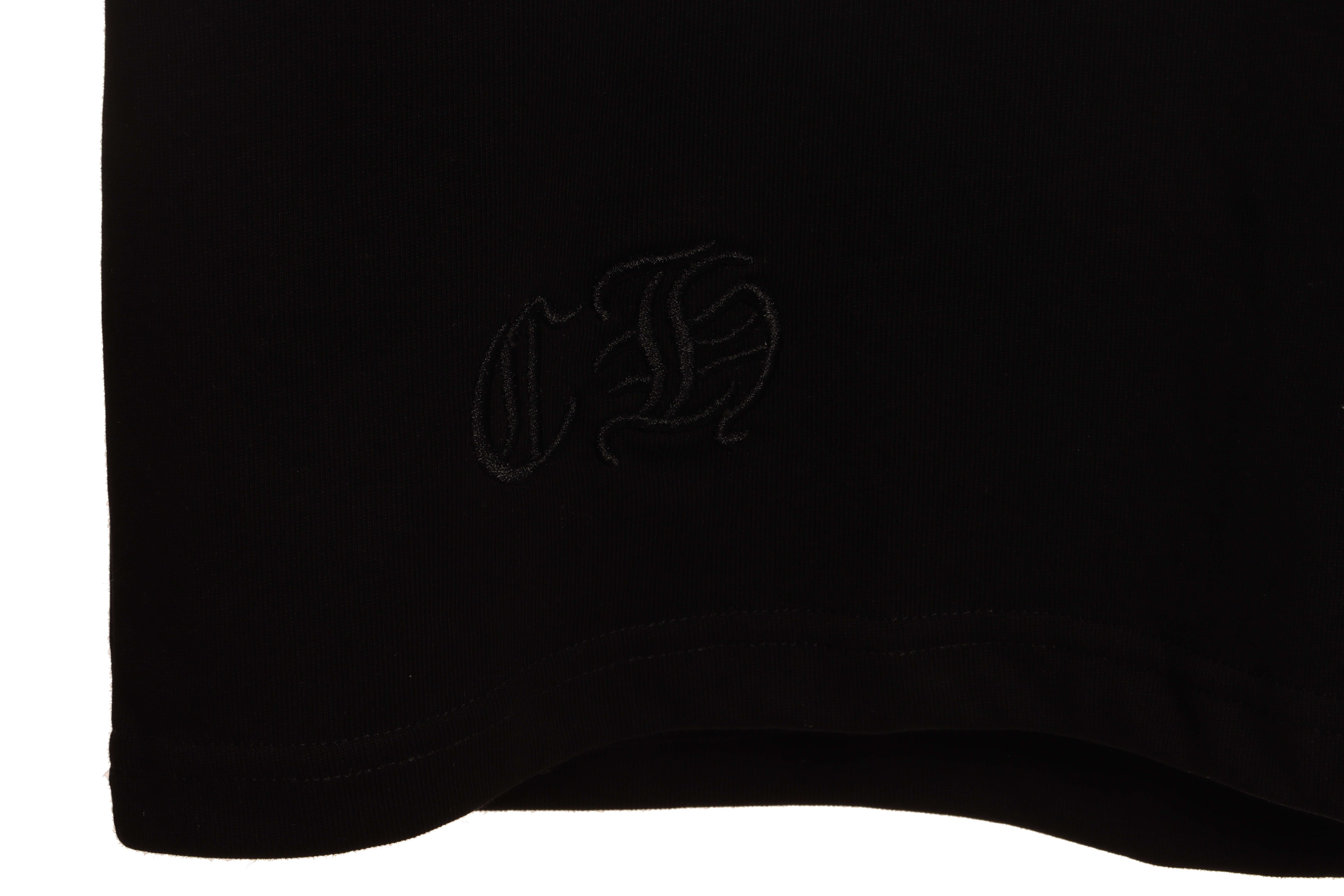 Chrome Hearts Cross Leather Silver Embroidered Sanskrit Short Sleeve Black