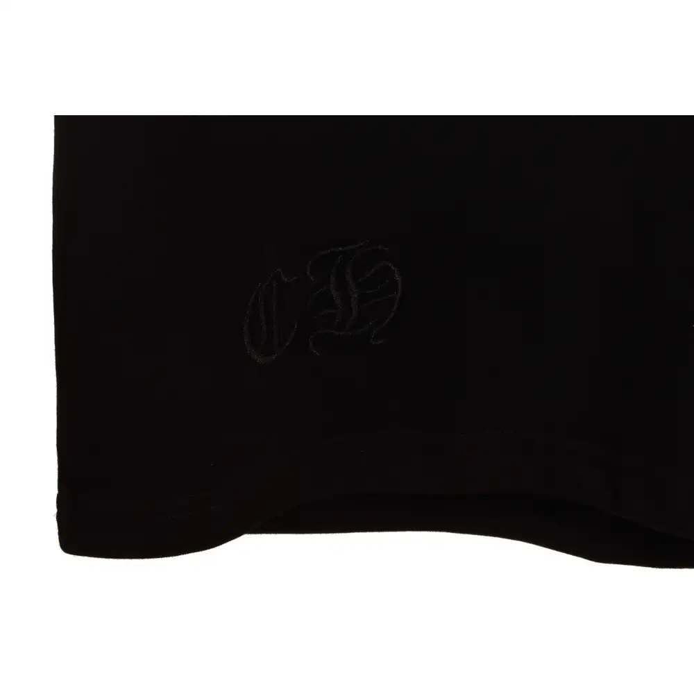 Chrome Hearts Cross Leather Silver Embroidered Sanskrit Short Sleeve Black