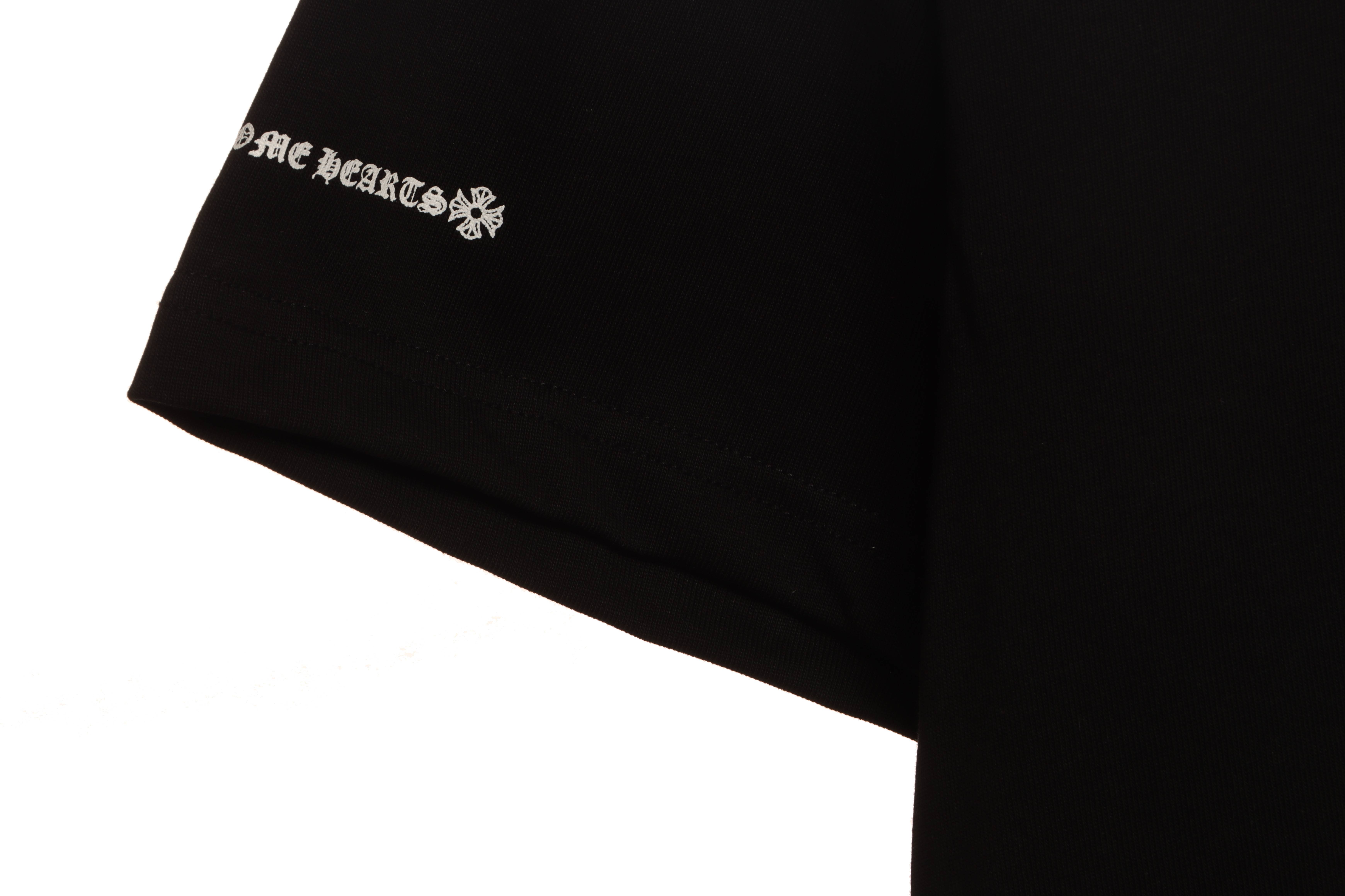 Chrome Hearts Cross Leather Silver Embroidered Sanskrit Short Sleeve Black