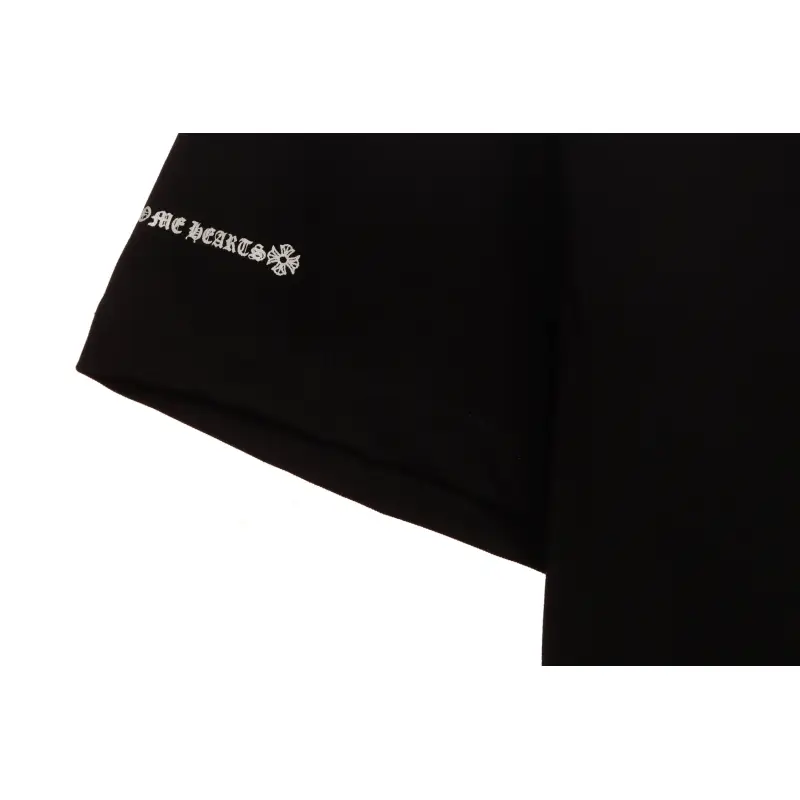 Chrome Hearts Cross Leather Silver Embroidered Sanskrit Short Sleeve Black