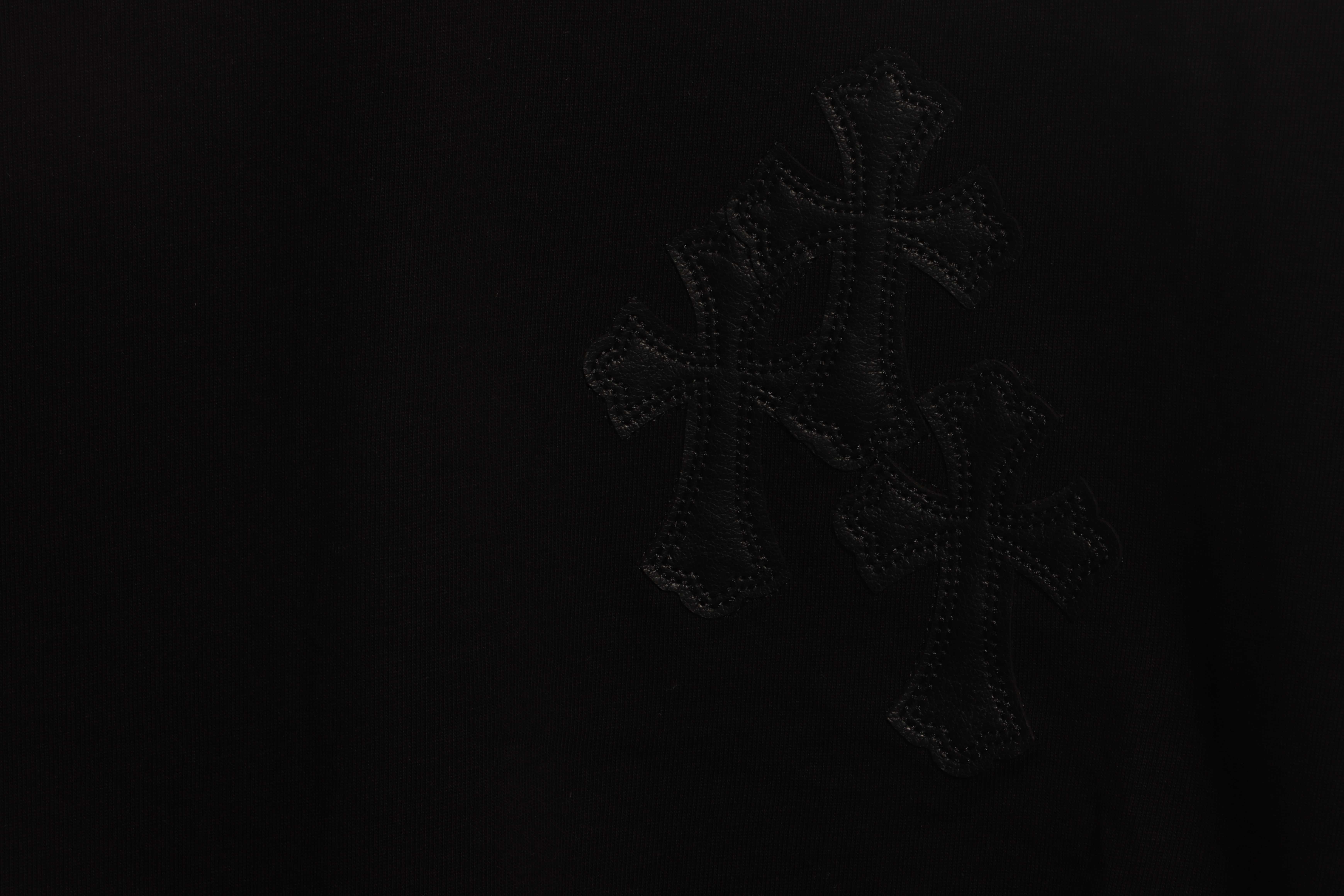 Chrome Hearts Cross Leather Silver Embroidered Sanskrit Short Sleeve Black