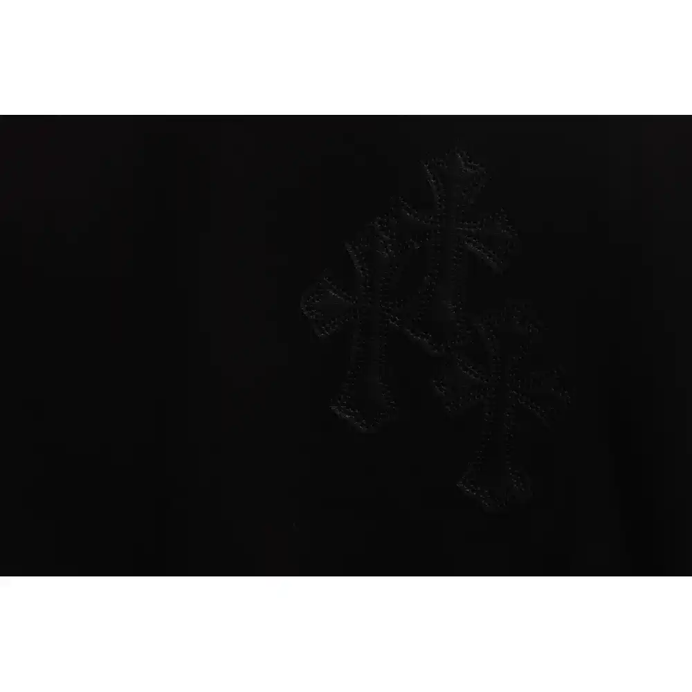Chrome Hearts Cross Leather Silver Embroidered Sanskrit Short Sleeve Black