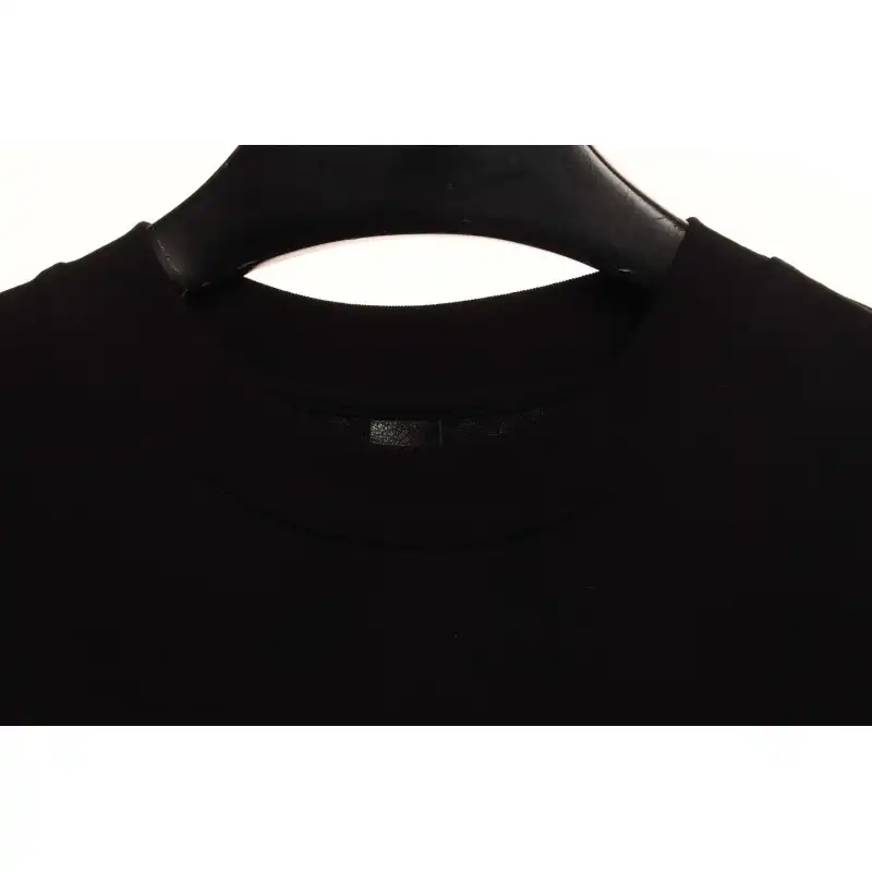 Chrome Hearts Cross Leather Silver Embroidered Sanskrit Short Sleeve Black