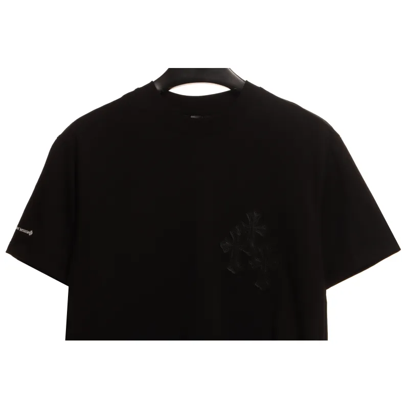 Chrome Hearts Cross Leather Silver Embroidered Sanskrit Short Sleeve Black