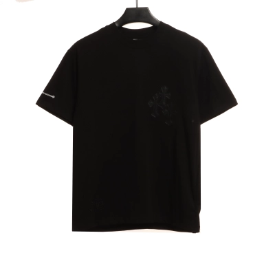 Chrome Hearts Cross Leather Silver Embroidered Sanskrit Short Sleeve Black 02