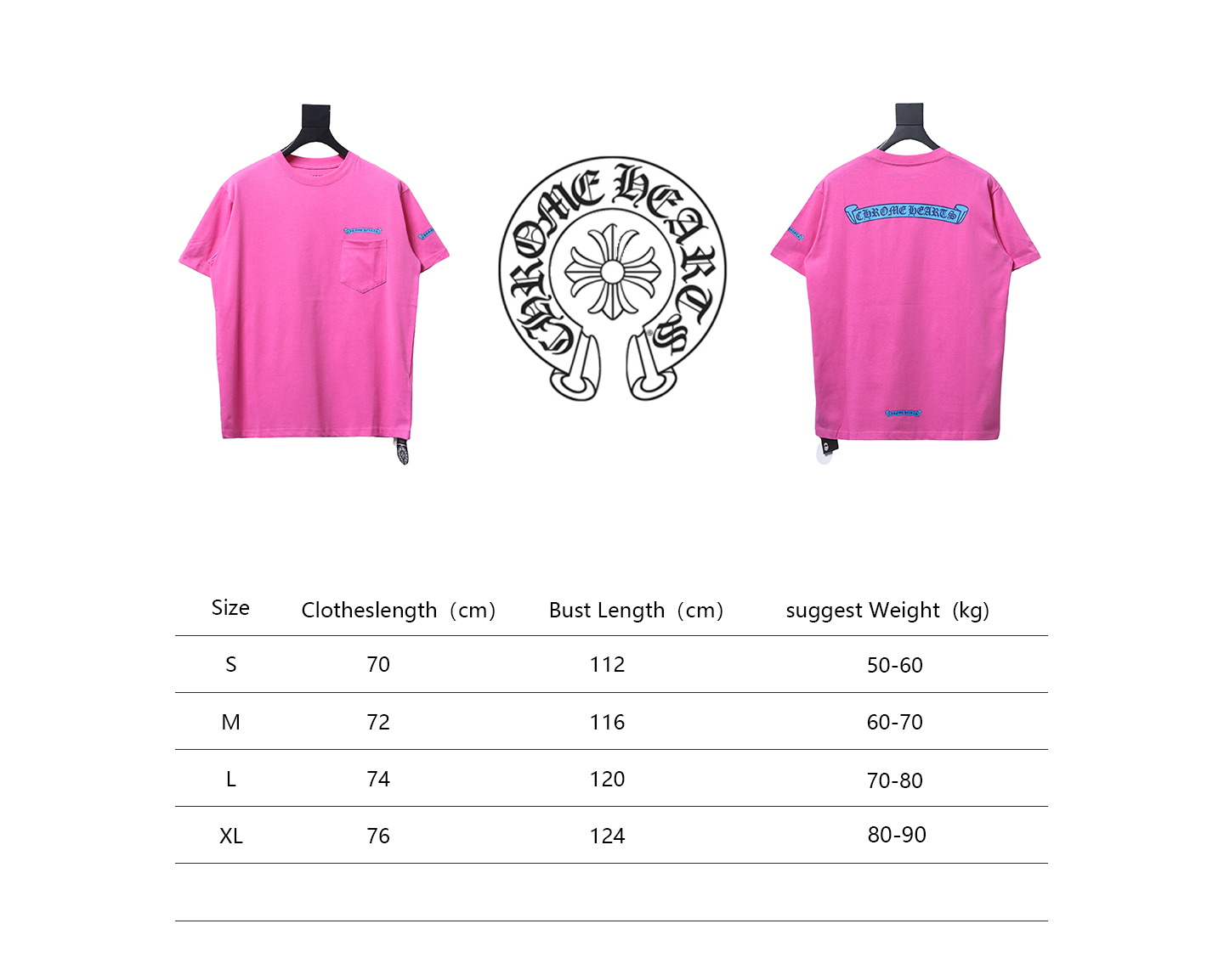 Chrome Hearts New Chrome Hearts Scroll Banner Dopamine Color Pocket T-shirt Pink CH2024