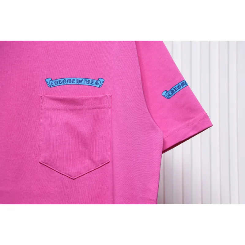Chrome Hearts New Chrome Hearts Scroll Banner Dopamine Color Pocket T-shirt Pink CH2024