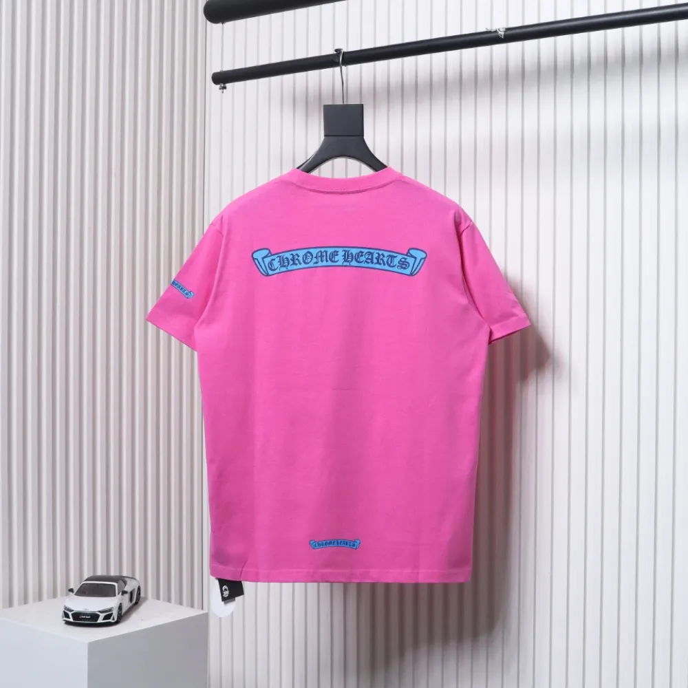 Chrome Hearts New Chrome Hearts Scroll Banner Dopamine Color Pocket T-shirt Pink CH2024