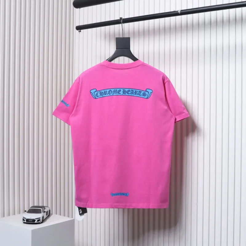 Chrome Hearts New Chrome Hearts Scroll Banner Dopamine Color Pocket T-shirt Pink CH2024