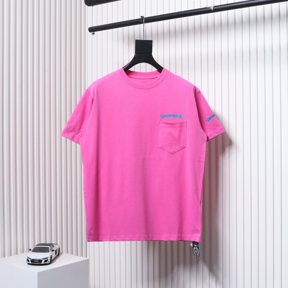 Chrome Hearts New Chrome Hearts Scroll Banner Dopamine Color Pocket T-shirt Pink CH2024