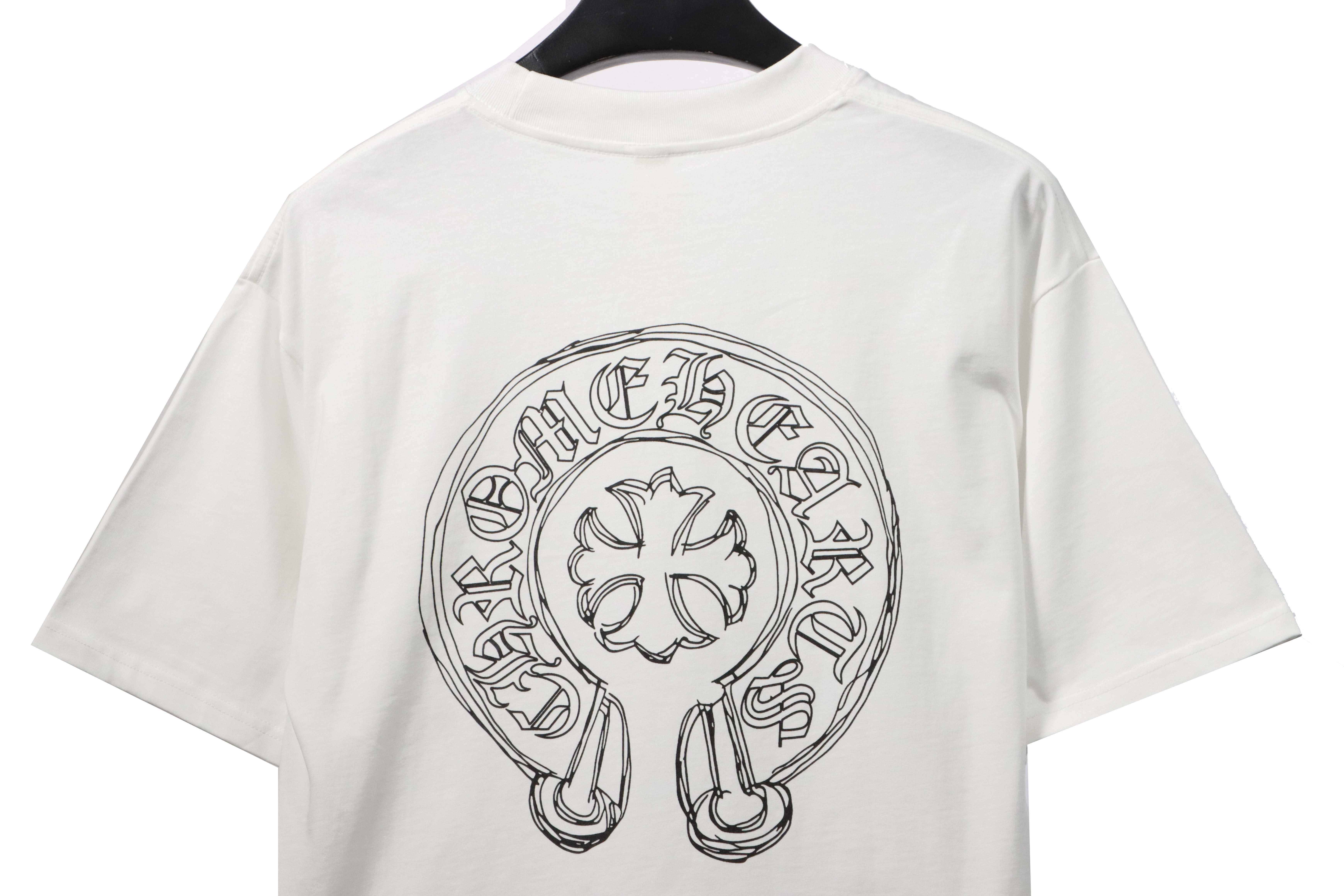 Chrome Hearts neckline Sanskrit horseshoe print short sleeves white