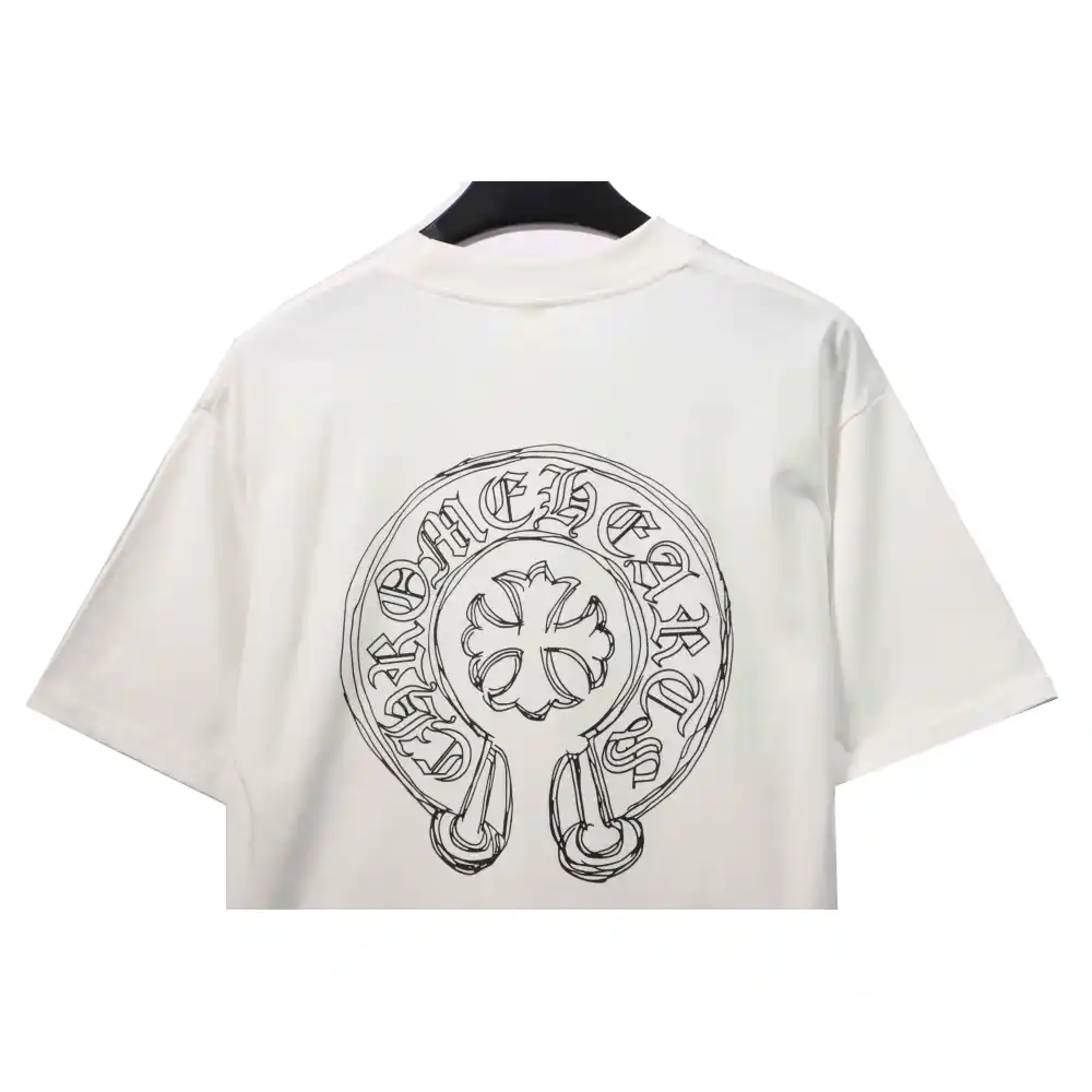 Chrome Hearts neckline Sanskrit horseshoe print short sleeves white