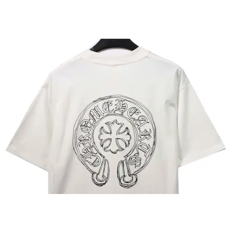 Chrome Hearts neckline Sanskrit horseshoe print short sleeves white