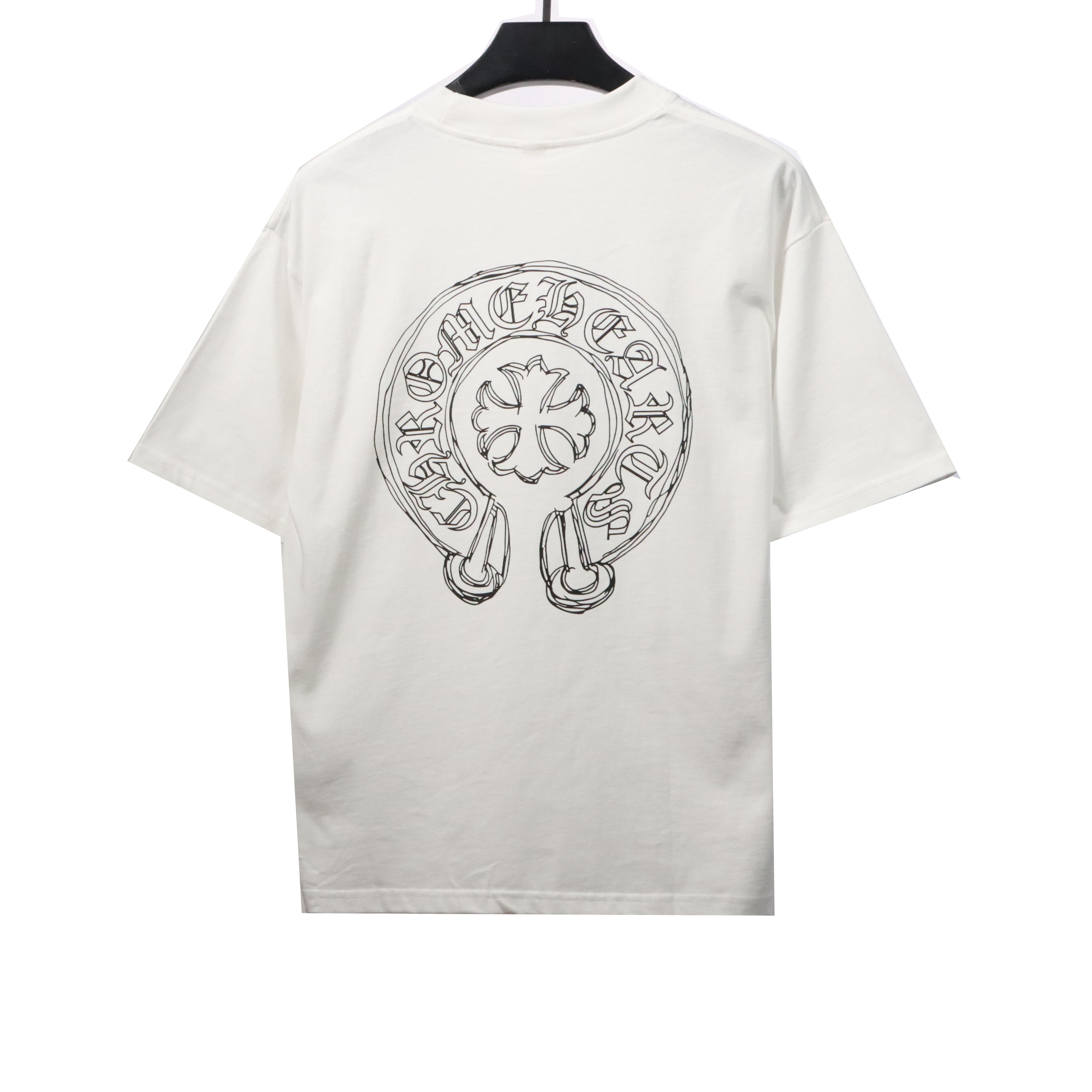 Chrome Hearts neckline Sanskrit horseshoe print short sleeves white