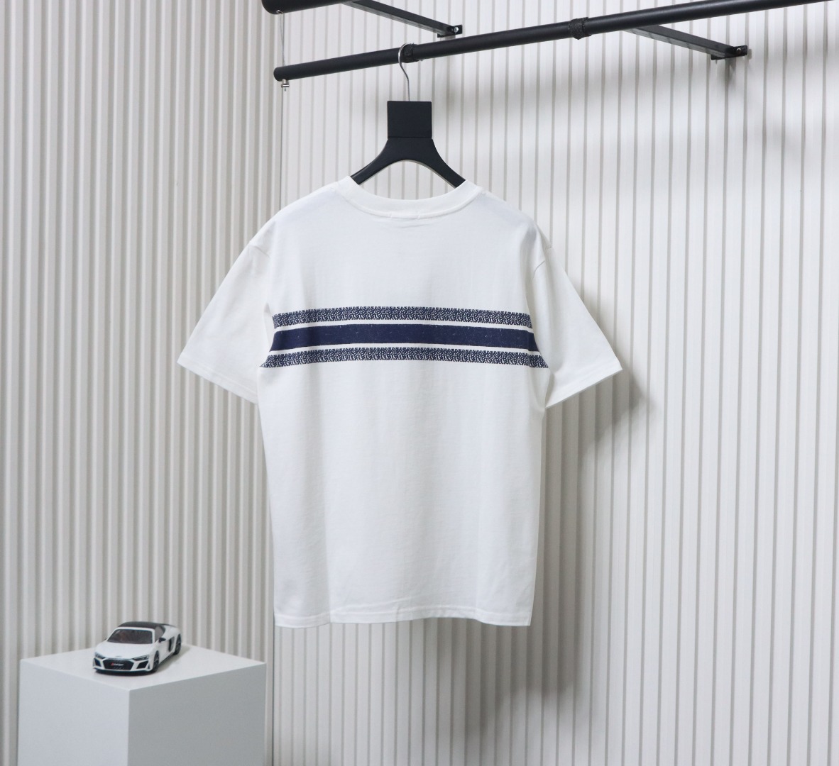 Dior 23ss blue striped letter print short sleeve white
